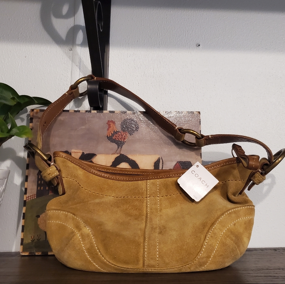 Coach Suede Hobo Small Purse with Brass Hardware